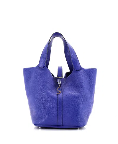Pre-owned Pre-owned Hermes  Hermes Gm Picotin Lock Bag Clemence In Blue