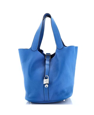 Pre-owned Pre-owned Hermes  Hermes Gm Picotin Lock Bag Clemence In Blue