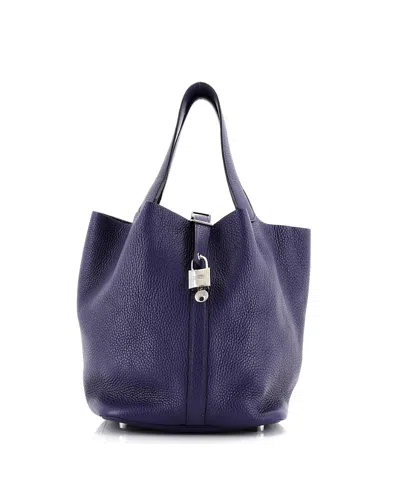 Pre-owned Pre-owned Hermes  Hermes Gm Picotin Lock Bag Clemence In Blue