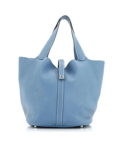 Pre-owned Pre-owned Hermes  Hermes Gm Picotin Lock Bag Clemence In Blue