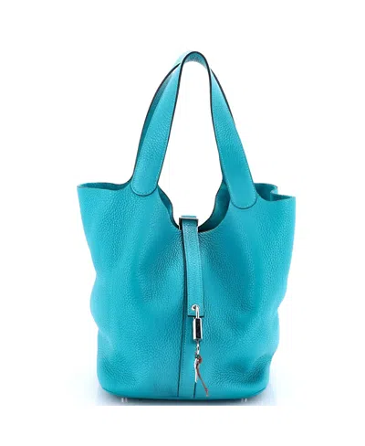 Pre-owned Pre-owned Hermes  Hermes Gm Picotin Lock Bag Clemence In Blue
