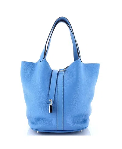 Pre-owned Pre-owned Hermes  Hermes Gm Picotin Lock Bag Clemence With Swift In Blue