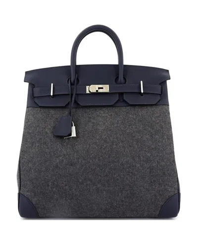 Pre-owned Pre-owned Hermes  Hermes Hac 40 Handbag Todoo Wool And Blue Togo With Palladium Hardware In Bleu Nuit