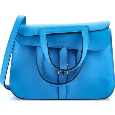 Pre-owned Hermes  Hermes Halzan Bag Evercolor 25 In Blue