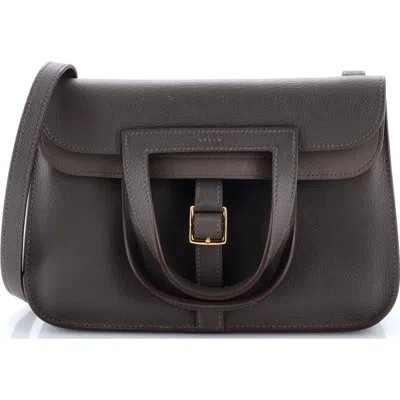 Pre-owned Hermes  Hermes Halzan Bag Evercolor 25 In Gray