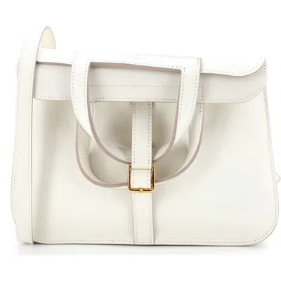 Pre-owned Hermes  Hermes Halzan Bag Evercolor 25 In White