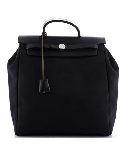 Pre-owned Pre-owned Hermes  Hermes Herbag A Dos Zip Backpack Toile And Leather In Black