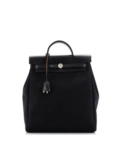 Pre-owned Pre-owned Hermes  Hermes Herbag A Dos Zip Backpack Toile And Leather In Black