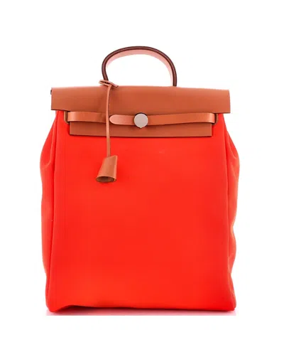 Pre-owned Pre-owned Hermes  Hermes Herbag A Dos Zip Backpack Toile And Leather In Orange/ Brown