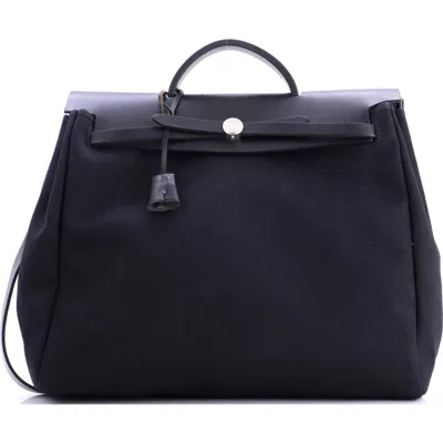 Pre-owned Hermes  Hermes Herbag Toile And Leather Mm In Black