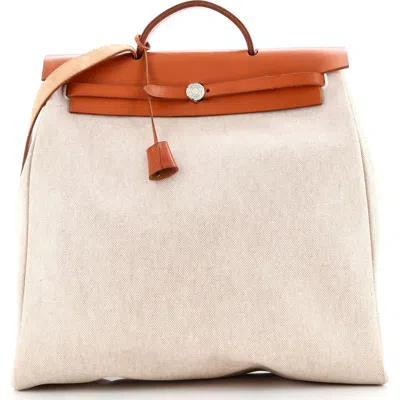 Pre-owned Hermes  Hermes Herbag Toile And Leather Mm In Sand
