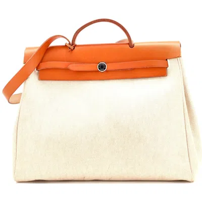 Pre-owned Hermes  Hermes Herbag Toile And Leather Mm In Sand