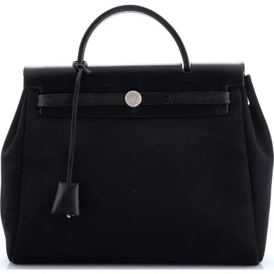 Pre-owned Hermes  Hermes Herbag Toile And Leather Pm In Black
