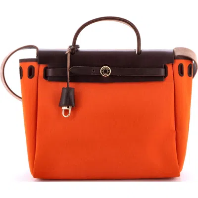 Pre-owned Hermes  Hermes Herbag Toile And Leather Pm In Orange
