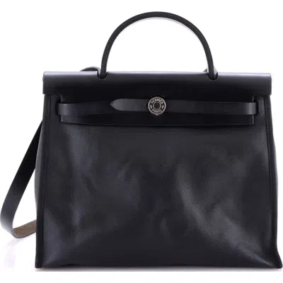 Pre-owned Hermes  Hermes Herbag Zip Berline Vache Canvas And Leather 31 In Black