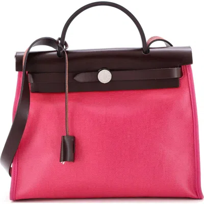 Pre-owned Hermes  Hermes Herbag Zip Berline Vache Canvas And Leather 31 In Pink