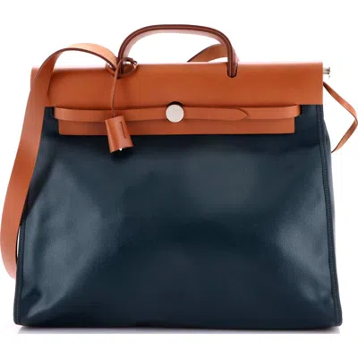 Pre-owned Hermes  Hermes Herbag Zip Berline Vache Canvas And Leather 39 In Blue