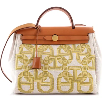 Pre-owned Hermes  Hermes Herbag Zip Circuit 24 Vache Hunter And Leather 31 In White