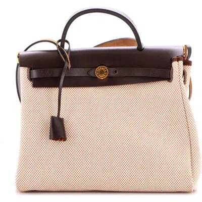 Pre-owned Hermes  Hermes Herbag Zip Criss Viking Toile And Leather 31 In Brown