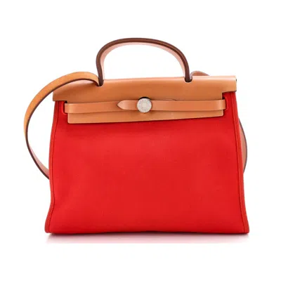 Pre-owned Hermes  Hermes Herbag Zip Leather And Toile 31 In Red
