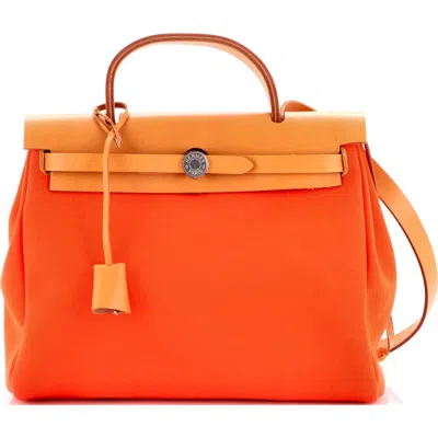 Pre-owned Hermes  Hermes Herbag Zip Leather And Toile 31 In Orange