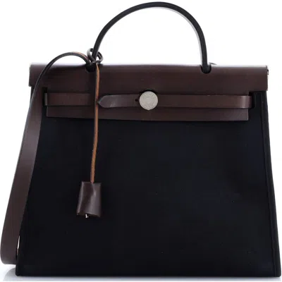 Pre-owned Hermes  Hermes Herbag Zip Leather And Toile 31 In Black