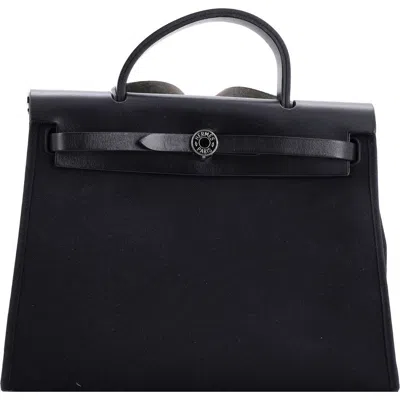 Pre-owned Hermes  Hermes Herbag Zip Leather And Toile 31 In Brown