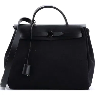 Pre-owned Hermes  Hermes Herbag Zip Leather And Toile 31 In Black
