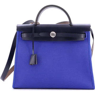 Pre-owned Hermes  Hermes Herbag Zip Leather And Toile 31 In Blue