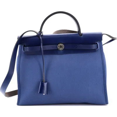Pre-owned Hermes  Hermes Herbag Zip Leather And Toile 31 In Blue