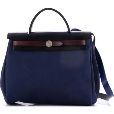 Pre-owned Hermes  Hermes Herbag Zip Leather And Toile 31 In Blue