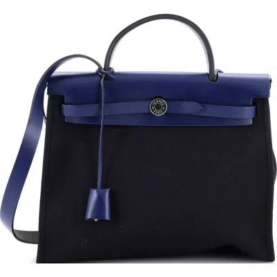 Pre-owned Hermes  Hermes Herbag Zip Leather And Toile 31 In Blue