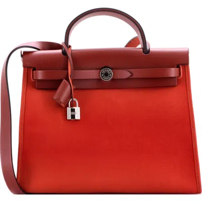 Pre-owned Hermes  Hermes Herbag Zip Leather And Toile 31 In Red