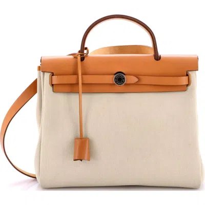 Pre-owned Hermes  Hermes Herbag Zip Leather And Toile 31 In Gray
