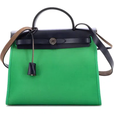 Pre-owned Hermes  Hermes Herbag Zip Leather And Toile 31 In Green