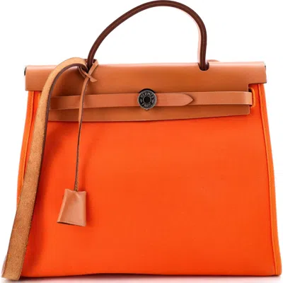 Pre-owned Hermes  Hermes Herbag Zip Leather And Toile 31 In Orange