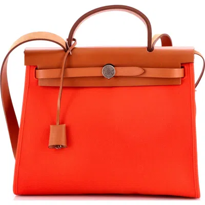 Pre-owned Hermes  Hermes Herbag Zip Leather And Toile 31 In Red