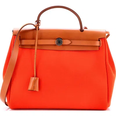 Pre-owned Hermes  Hermes Herbag Zip Leather And Toile 31 In Orange