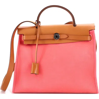 Pre-owned Hermes  Hermes Herbag Zip Leather And Toile 31 In Pink