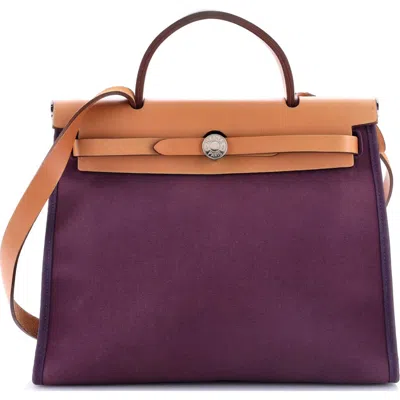 Pre-owned Hermes  Hermes Herbag Zip Leather And Toile 31 In Purple