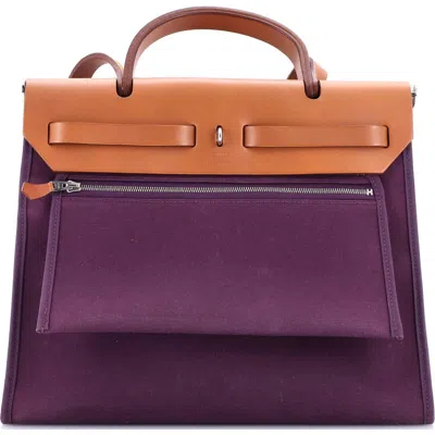 Pre-owned Hermes  Hermes Herbag Zip Leather And Toile 31 In Purple