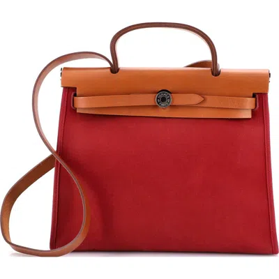 Pre-owned Hermes  Hermes Herbag Zip Leather And Toile 31 In Red