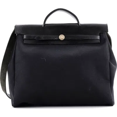 Pre-owned Hermes  Hermes Herbag Zip Leather And Toile 39 In Black