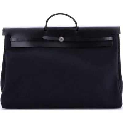 Pre-owned Hermes  Hermes Herbag Zip Leather And Toile 50 In Black