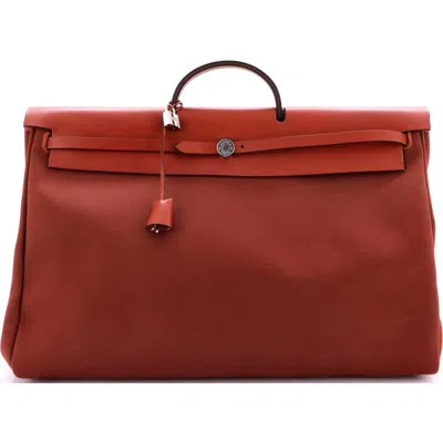 Pre-owned Hermes  Hermes Herbag Zip Leather And Toile 50 In Red