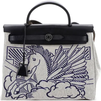 Pre-owned Hermes  Hermes Herbag Zip Pegase Pop Toile And Leather 31 In Black