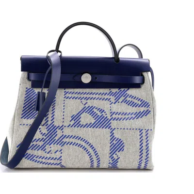 Pre-owned Hermes  Hermes Herbag Zip Relief Brides De Gala Toile And Leather 31 In Blue