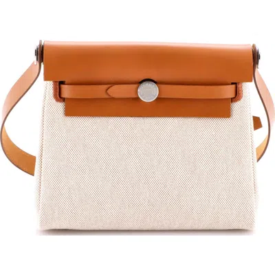 Pre-owned Hermes  Hermes Herbag Zip Toile And Leather 20 In Sand