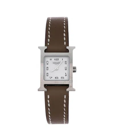 Pre-owned Pre-owned Hermes  Hermes Heure H Quartz Watch In Plated Metal And Leather 17mm