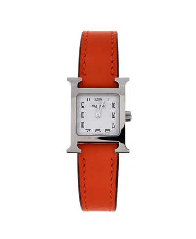 Pre-owned Pre-owned Hermes  Hermes Heure H Quartz Watch In Plated Metal And Leather 17mm